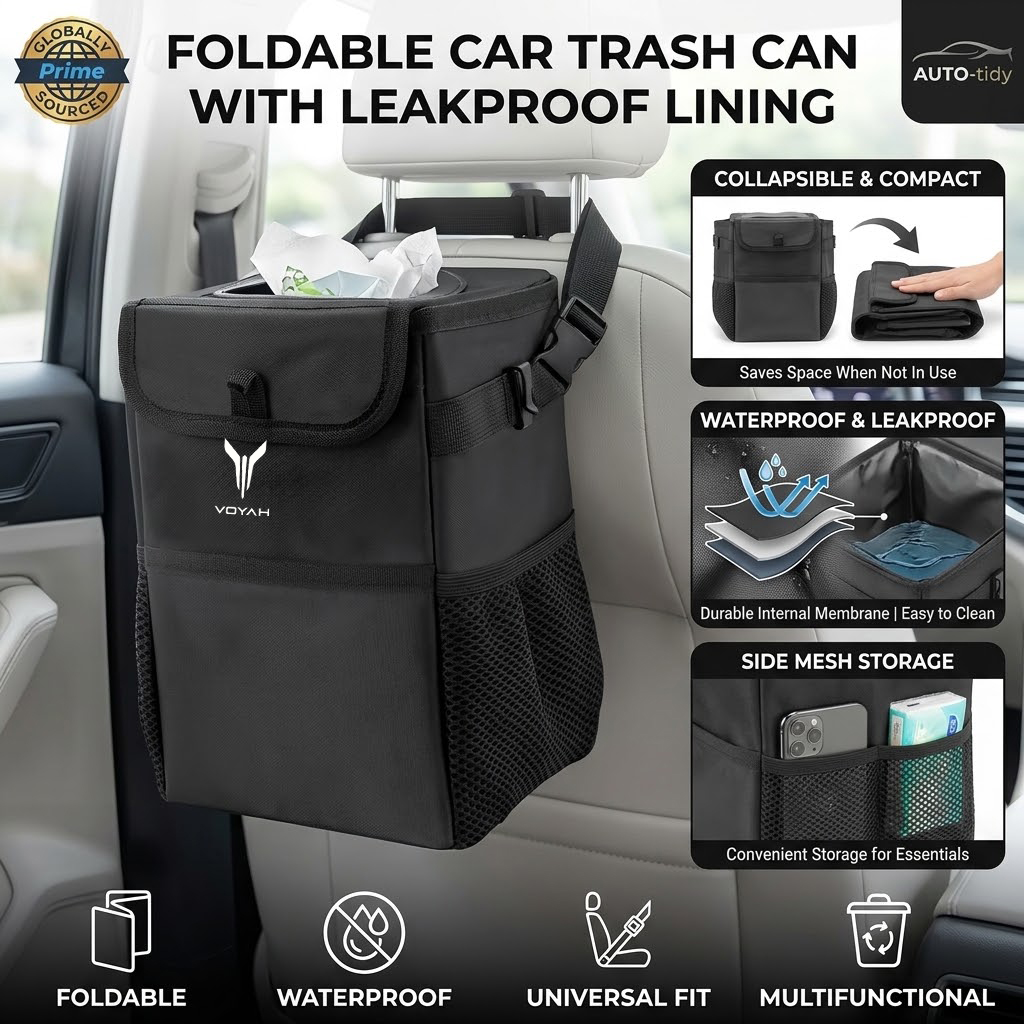 Waterproof Car Trash Can With Lid - Foldable portable leak-proof waterproof lid car